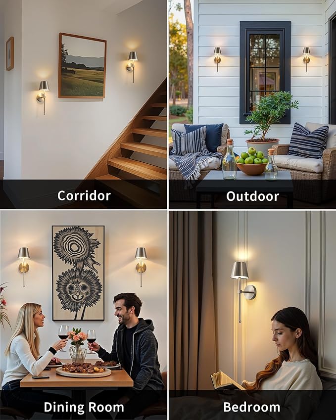 KDG Cordless Wall Sconces Set of 2, Wireless 5200mAh Rechargeable Battery LED Wall Lamps, Wall Lightings for Wall Painting, Outdoor, Garden, Bedside, Hallway, Gifts, Night Light (Brushed Nickel)
