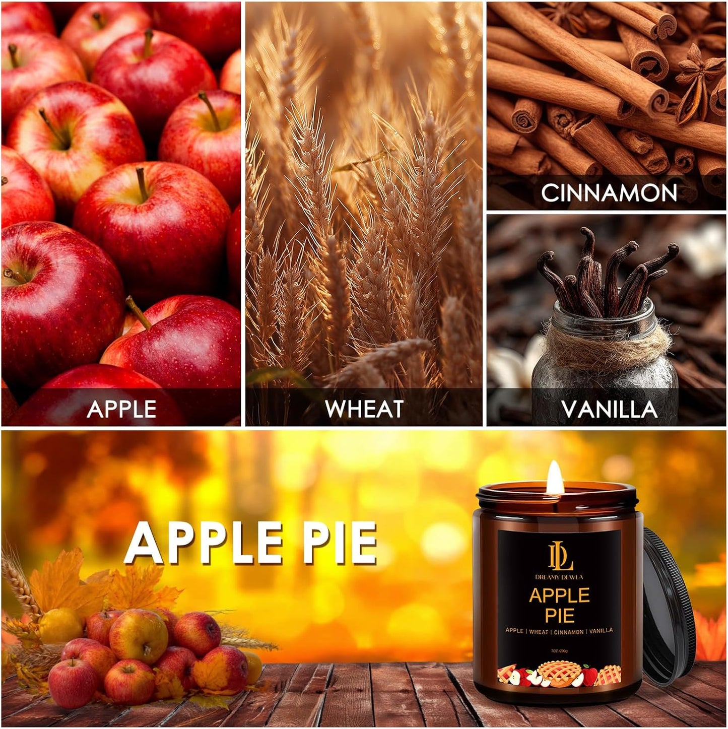 Fall Candle | Apple Pie Scented Candle - Autumn Home Decor, 7oz Autumn Soy Candles with 50hr Burn Time, Holiday Thanksgiving Fall Gifts for Women Men