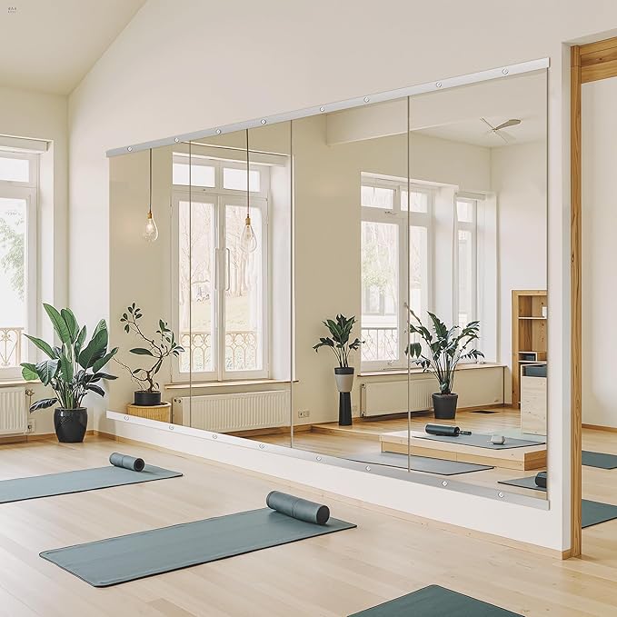 Home Gym Mirror for Wall, 70"x24"x2PCS Full Length Gym Mirror Frameless Wall-Mounted for Garage, Home Gym, Living Room, Bedroom(Silver)