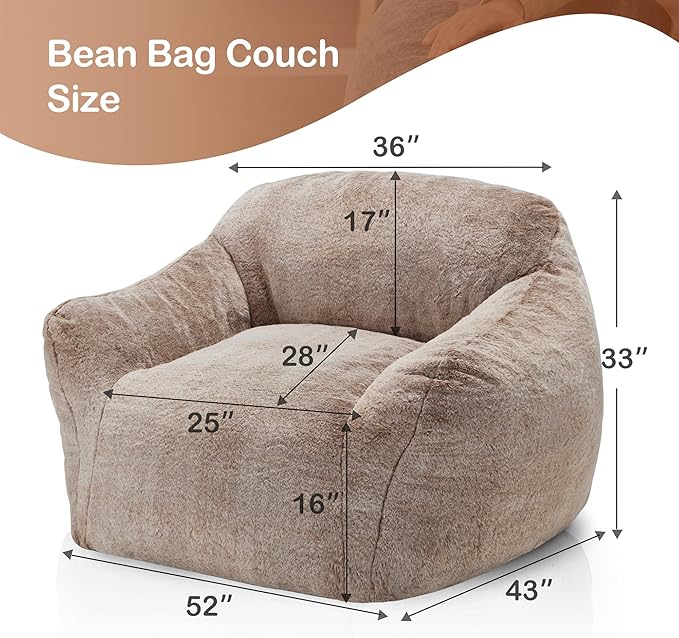 Homguava Bean Bag Chair Bean Bag Chairs for Adults Comfy Beanbag Chair with Spacious Design Giant Bean Bag Couch with Armrest Large Bean Bag Chair with Filler for Living Room Bedroom (Khaki)