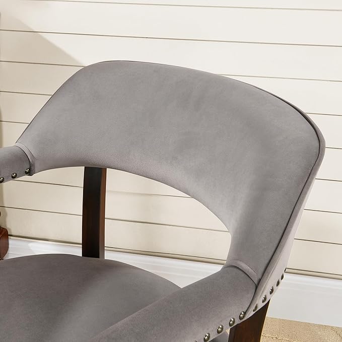 Dinning Chairs with Wheels and Arms Set of 2, Solid Wood Office Desk Chairs with Frosted Velvet Upholstered, Classic Swivel Accent Chairs,31.5" H Boss Caption's Chair for,Warm Grey XXY-HT22-TP-2
