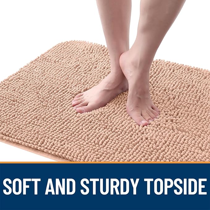 OLANLY Dog Door Mat for Muddy Paws 47x17, Absorbs Moisture and Dirt, Absorbent Non-Slip Washable Doormat, Quick Dry Chenille Mud Mat for Dogs, Entry Indoor Entryway Carpet for Inside Floor, Peach