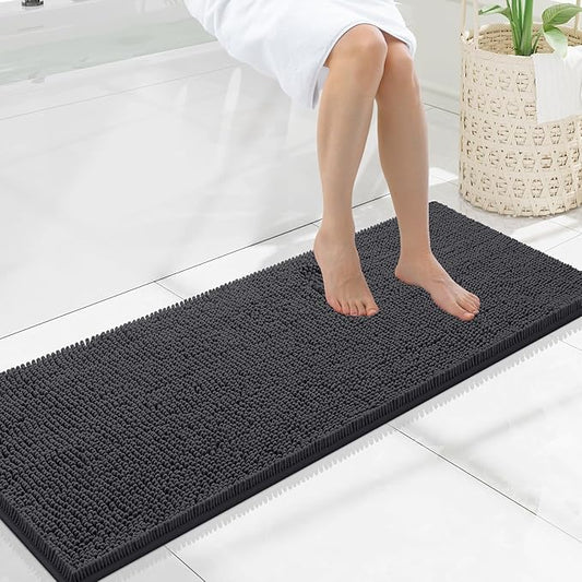 Smiry Luxury Chenille Bathroom Rugs 47x17, Extra Soft and Absorbent Shaggy Bath Mat, Machine Washable, Non-Slip Plush Carpet Runner for Tub, Shower, and Floor, Home Decor Accessories, Charcoal Grey