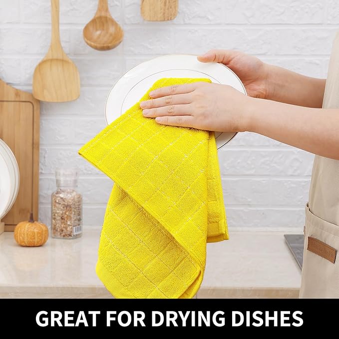 Homaxy 100% Cotton Terry Kitchen Dish Cloths, Ultra Soft and Absorbent Dish Towels for Kitchen, Perfect for Drying and Washing Dishes, 12 Pack, 12 x 12 Inches, Yellow
