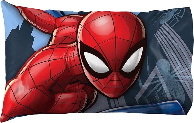 Jay Franco Kids Sheet Set with Fitted, Flat Sheets & Pillow Cover - Ultra-Soft Bedding with Pillowcase for Room Decor, White - Spiderman, 4 Piece Full