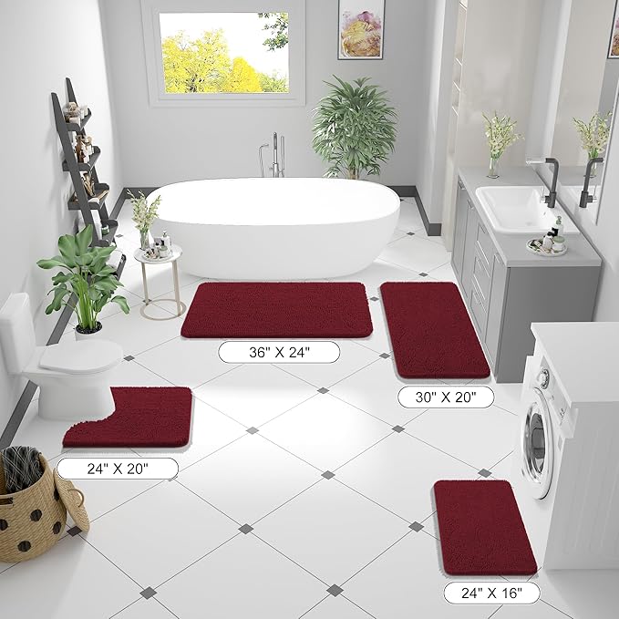OLANLY Bathroom Rugs 44x24, Extra Soft Absorbent Chenille Bath Rugs, Rubber Backing Quick Dry, Machine Washable Bath Mats for Bathroom Floor, Tub and Shower, Home Decor Accessories, Burgundy