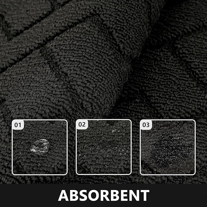 hicorfe Kitchen Runner Rug and Mats Sets,2 Pieces Super Absorbent Polypropylene Non-Slip Rug,Soft Comfort Floor Mat,Washable for Kitchen,Hallway,Office,Sink,Laundry(20" x 31.5" Plus 20" x 59",Black)