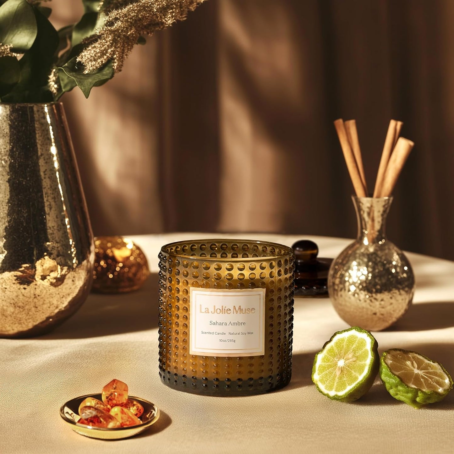 LA JOLIE MUSE Fall Candle | Sahara Amber Candles – Bergamot, Clove & Amber | 10 oz Soy Candle | Natural Soy Wax | 55 Hours Clean Burn | Gift-Ready for Cozy Nights | Elevated Fall Décor