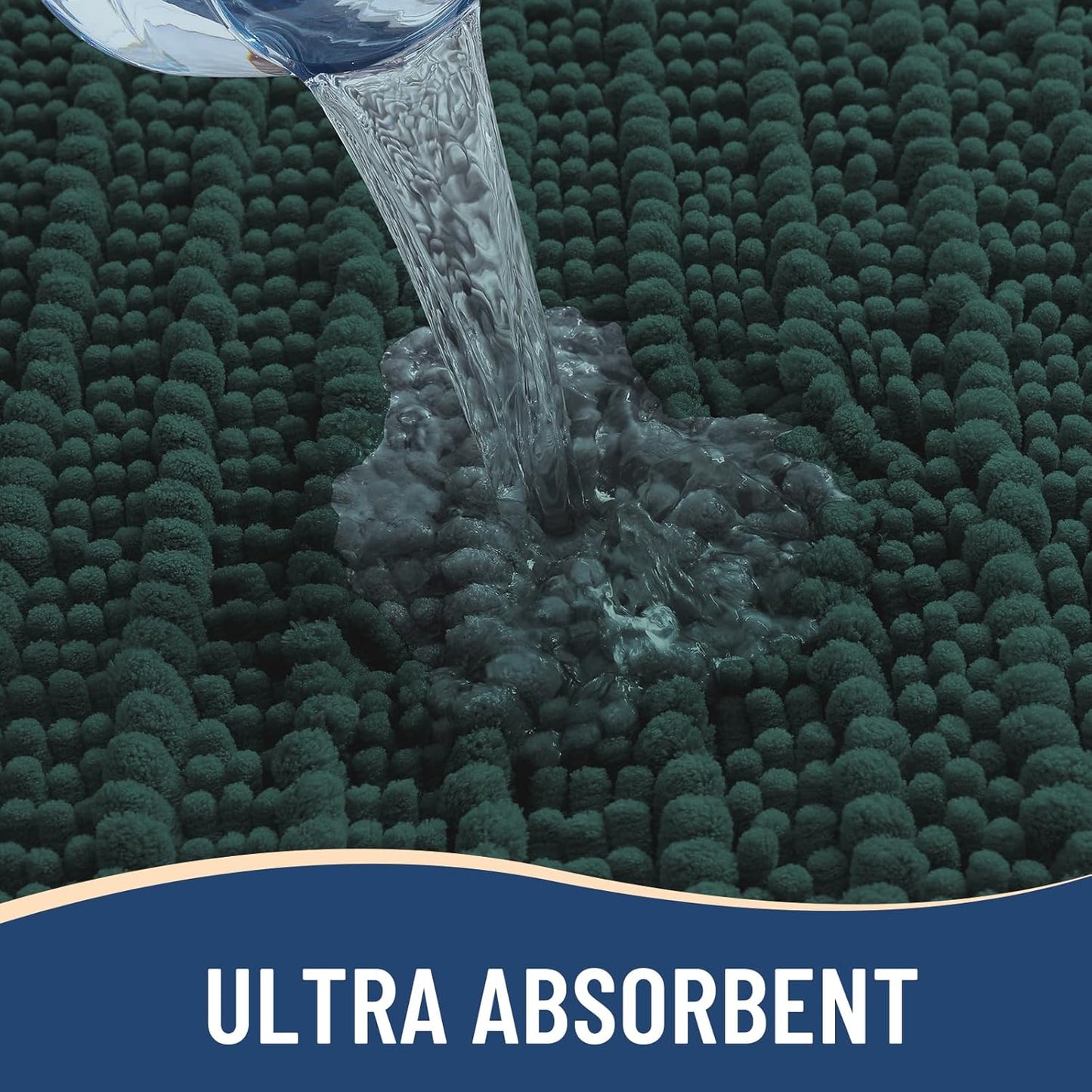 Arotive Luxury Chenille Bathroom Rug Mat, Extra Soft Thick Absorbent Shaggy Bath Rugs, Non-Slip Machine Wash Dry, Plush Bath Mats for Bathroom, Shower and Tub, 60x24, Dark Green