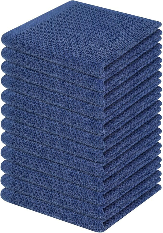 Homaxy 100% Cotton Waffle Weave Kitchen Dish Cloths, Ultra Soft Absorbent Quick Drying Dish Towels, 12 x 12 Inches, 12-Pack, Navy Blue