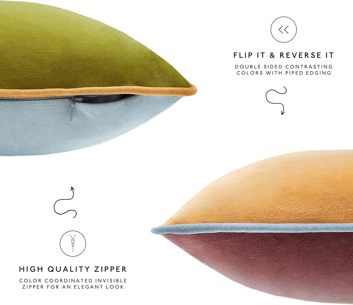 MONDAY MOOSE Decorative Throw Pillow Covers Cushion Cases, Set of 4 Soft Velvet Modern Double-Sided Designs, Mix and Match for Home Decor, Pillow Inserts Not Included (18x18 inch, Purple/Green)