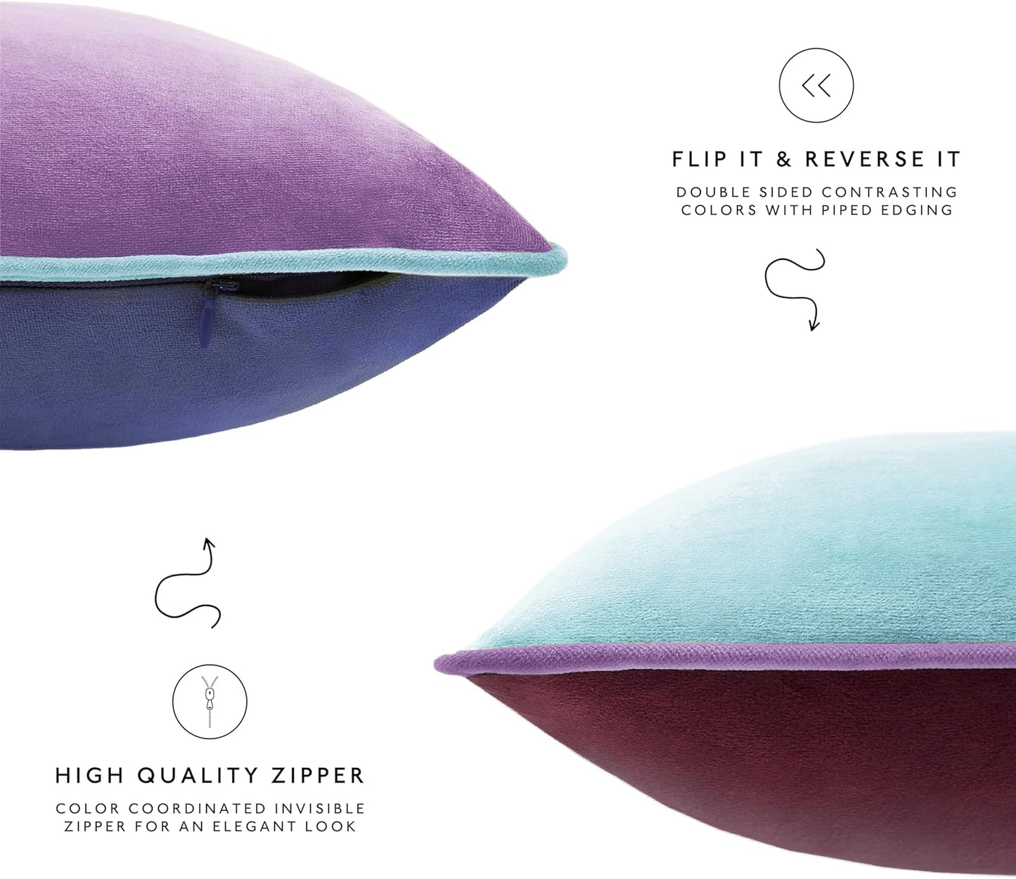 MONDAY MOOSE Decorative Throw Pillow Covers Cushion Cases, Set of 4 Soft Velvet Modern Double-Sided Designs, Mix and Match for Home Decor, Pillow Inserts Not Included (18x18 inch, Purple/Blue)