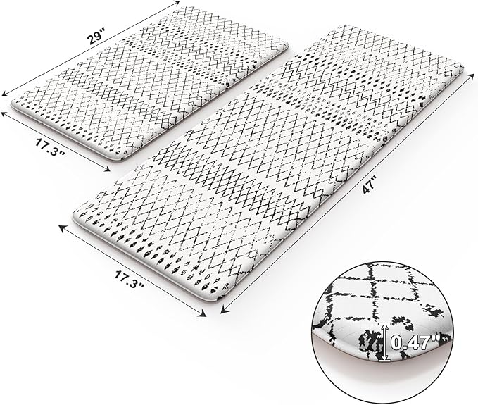 KIMODE Kitchen Mats 2PCS,Cushioned Anti Fatigue Kitchen Rugs and Mats,Non Skid Waterproof Kitchen Mats for Floor,Comfort Foam Standing Mat for Home, Office,Sink,Laundry,Desk,Black and White