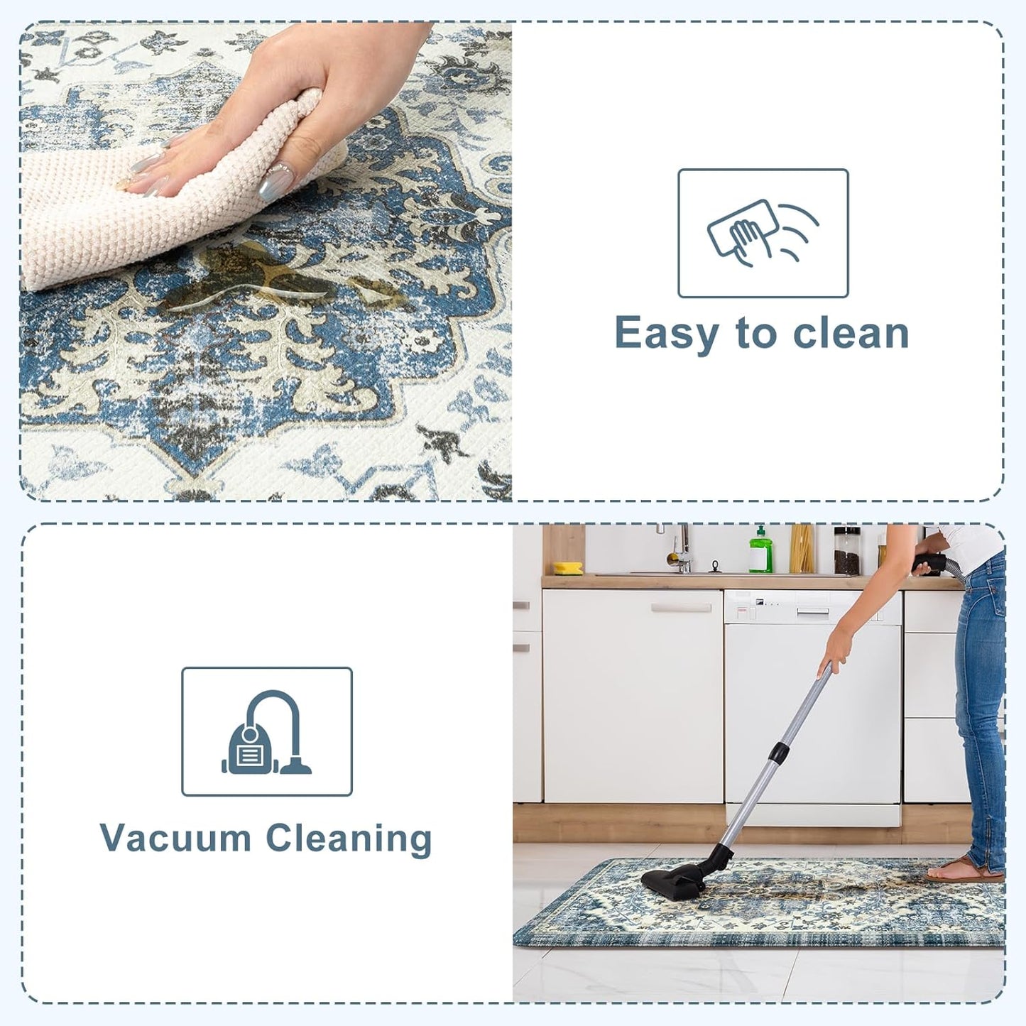 KIMODE Anti Fatigue Kitchen Mats, 17"x47"+17"x29" Boho Vintage Kitchen Rugs Sets of 2, Non Slip Kitchen Mats for Floor, Cushioned Kitchen Floor Mats for Sink Laundry Office Desk Blue Multi