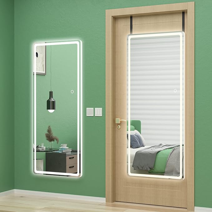 Hasipu Full Length Over The Door Mirror with Lights for Bedroom, Living Room, Cloakroom, White