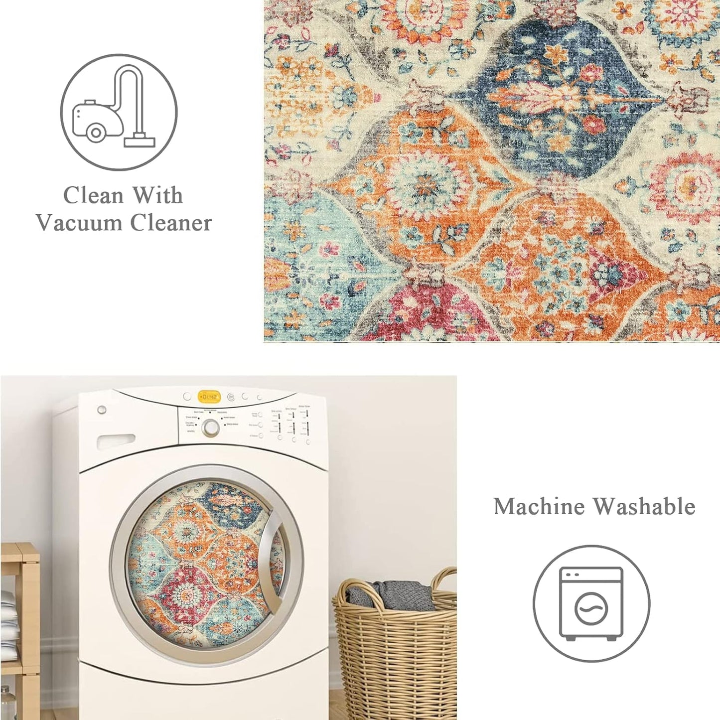 Lahome Moroccan Trellis Washable Runner Rug, 2x6 Kitchen Runners for Hallways 6 Feet Non Slip, Vintage Laundry Room Rug Ultra-Thin Long Carpet for Bathroom Bedroom Entryway, Cream/Multi