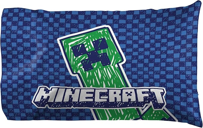 Jay Franco Kids Sheet Set with Fitted, Flat Sheets & Pillow Cover - Ultra-Soft Bedding with Pillowcase for Room Decor, Multi - Minecraft, 3 Piece Twin