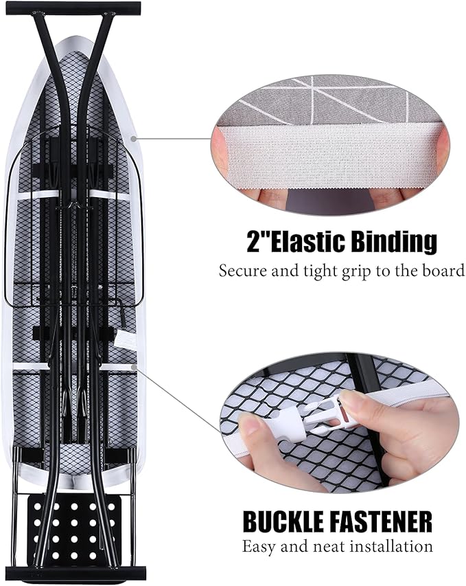 Ironing Board Cover, Full Size Scorch Resistant Padding, Elastic Edge, Heavy Duty Iron Pad Covers Standard Boards, Hook and Loop Fastener Strap Extra Thick