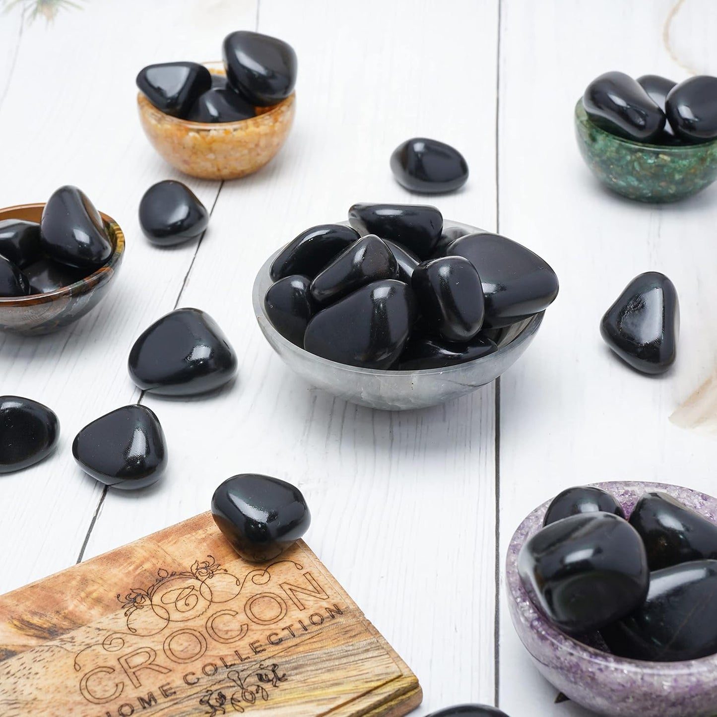 Crocon 1LB Black Tourmline Tumbled Stones and Crystals Bulk 2000+ Carats Natural Crystal Kit for Reiki Healing Crystal Polished, Tumble Stones, Chakra Balancing, Reiki Gift, Home Decor Size : 20mm