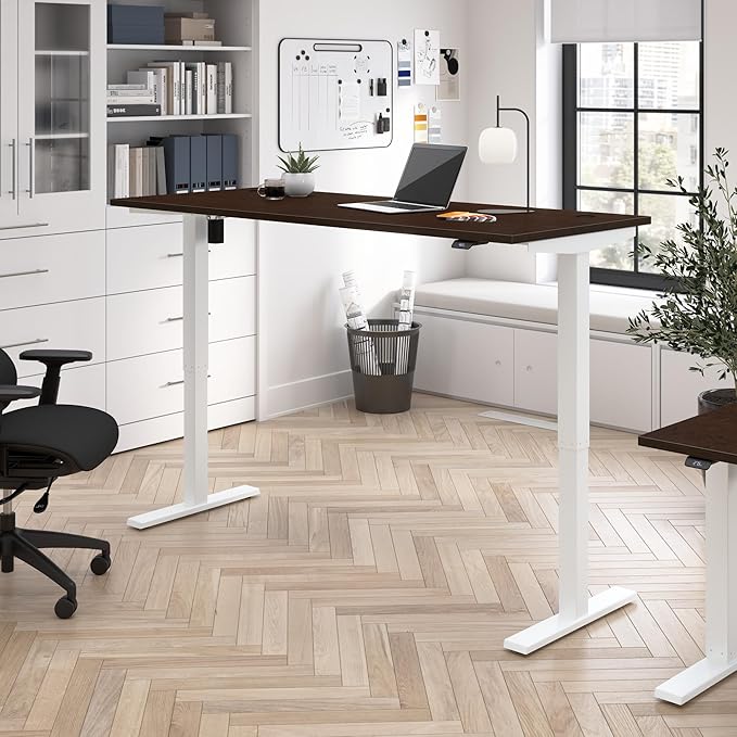 Bush Business Furniture 72-inch Electric Height Adjustable Standing Desk, Ergonomic Sit-Stand Computer Table for Home and Professional Office, Move 40 Series, Mocha Cherry with White Base
