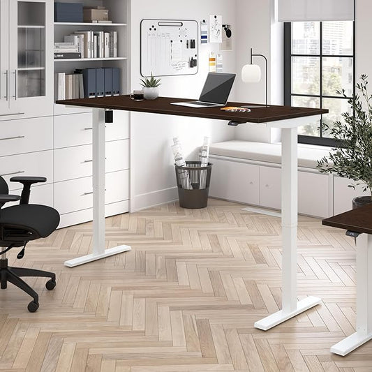 Bush Business Furniture 72-inch Electric Height Adjustable Standing Desk, Ergonomic Sit-Stand Computer Table for Home and Professional Office, Move 40 Series, Mocha Cherry with White Base