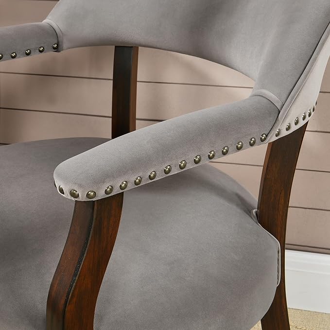 MODERION Dinning Chairs with Wheels and Arms Set of 8, Solid Wood Office Desk Chairs with Frosted Velvet Upholstered, Classic Swivel Accent Chairs, 31.5" H Boss Caption's Chair, Warm Grey XXY-HT22-TP