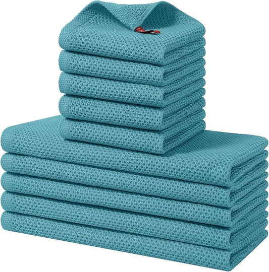 Homaxy 100% Cotton Kitchen Towels and Dishcloths Set, 12 x 12 Inches and 13 x 28 Inches, Set of 10 Bulk Kitchen Towels Set, Ultra Soft Absorbent Dish Cloths for Washing Dishes, Lake Blue