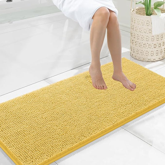 Smiry Luxury Chenille Bathroom Rugs 47x20, Extra Soft and Absorbent Shaggy Bath Mat, Machine Washable, Non-Slip Plush Carpet Runner for Tub, Shower, and Floor, Home Decor Accessories, Yellow