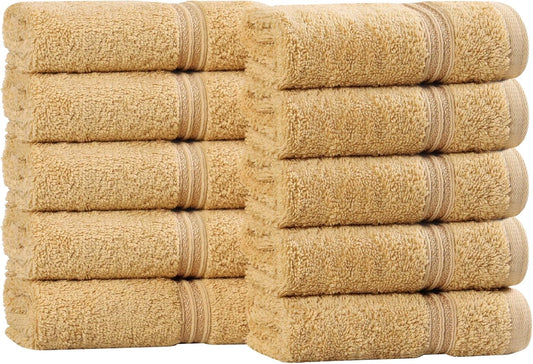 Superior Egyptian Cotton 10-Piece Face Towel Set , Small Towels For Facial, Spa, Quick Dry, Absorbent Towels, Bathroom Accessories, Guest Bath, Home Essentials, Washcloth, Airbnb, Gold