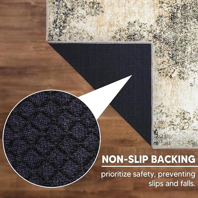 Keen Home Design 8x10 Rug - Machine Washable Area Rug with Non-Slip Backing, Ideal for Living Room, Dining Room, Bedroom - Vintage, Easy Clean, Durable, Low Pile - (8' x 10')