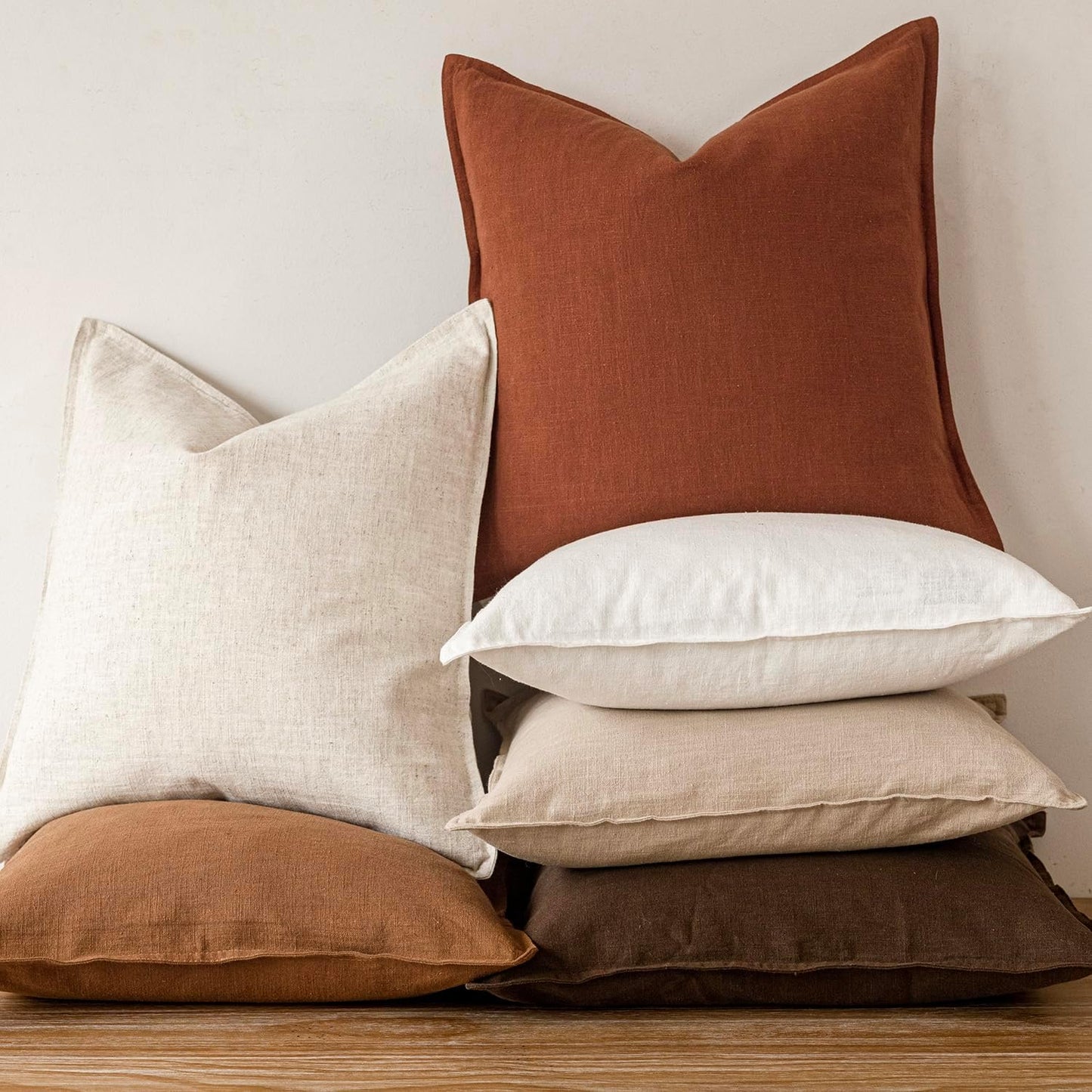 Foindtower Pack of 2, Decorative Linen Soild Throw Pillow Covers Soft Accent Cushion Case Farmhouse Neutral Pillowcase for Chair Couch Sofa Bedroom Living Room Home Decor 20 x 20 Inch Fall Rust Orange