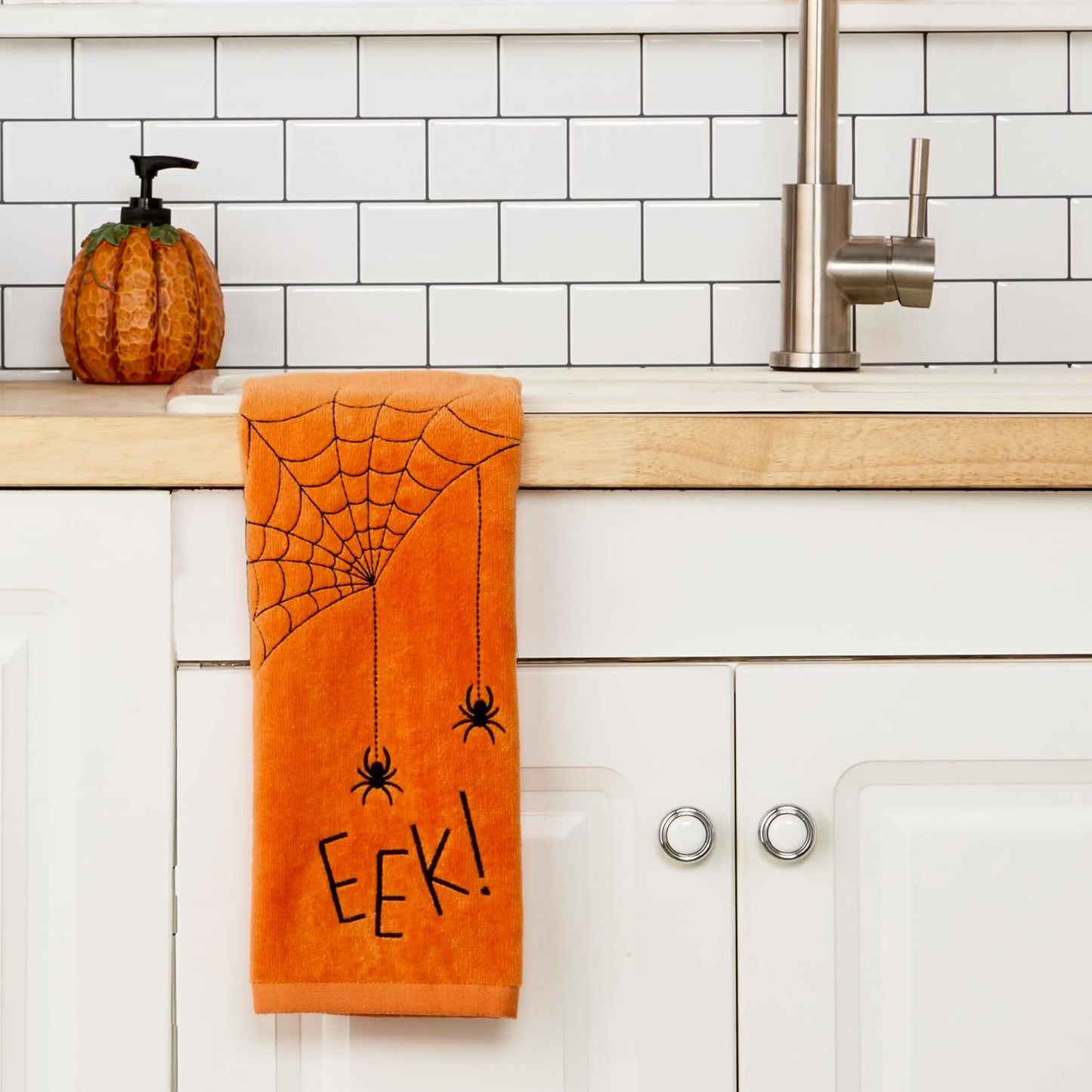 SKL Home Halloween Eek 100% Cotton Embroidered 2pc Hand Towel Set, Decorative for Bath/Kitchen/Bar & Gift, Orange
