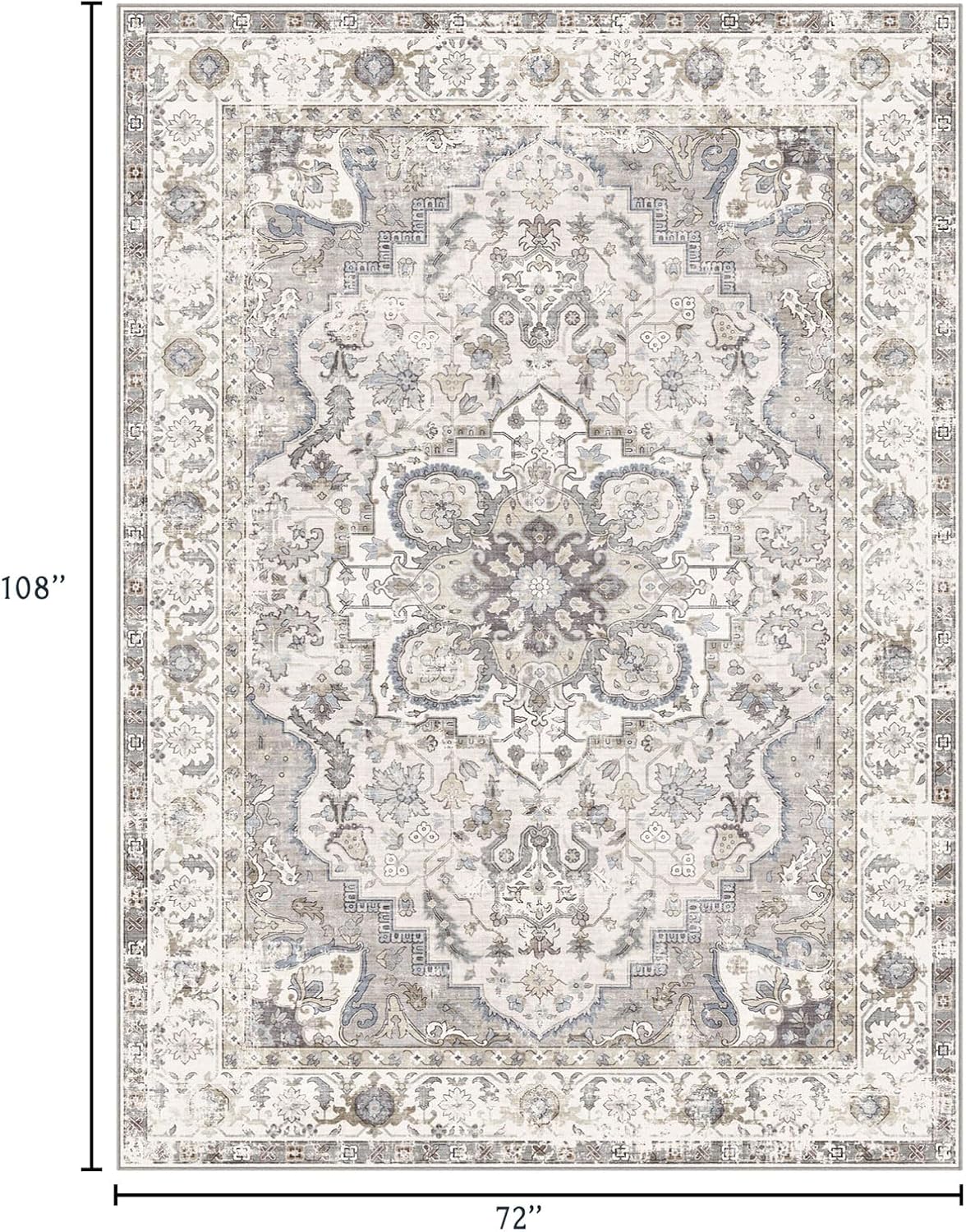 6x9 Area Rug for Living Room - Large Oriental Washable Rugs for Bedroom Non-Slip Cream Stain Resistant Dining Room Rug Farmhouse Low-Pile Carpet Soft Vintage Rug for Office Guest Room