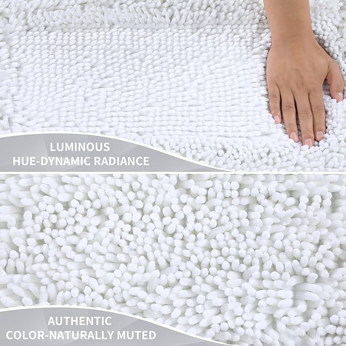 Yimobra Long Bathroom Rugs Runner 70x24 Inch, Extra Thick Soft Absorbent Chenille Bath Mat, Non Slip Machine Washable, Quick Dry Bath Rugs for Bathroom Floor, Tub and Shower, White