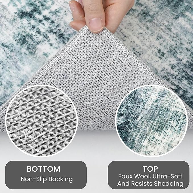 IOHOUZE Modern Abstract Area Rugs 6x9 Ft Washable Rugs for Living Room, Non Slip Dining Room Rug, Printed Faux Wool Rugs for Bedroom, Floor Carpet for Office Nursery Playroom, Sage Grey