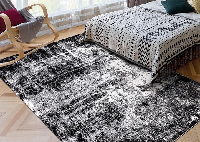 Keen Home Design Area Rugs - 5x8 Non-Shedding, Abstract Rugs for Kitchen, Living Room, Bedroom, Dining Room, Entryway - Size: 5'3" x 7'7", Abstract Black