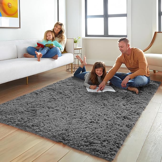 Ophanie 5x8 Area Rug, Upgrade Non-Slip Fluffy Soft Living Room Rugs, Shag Large Fuzzy Plush Carpets for Bedroom Grey, Shaggy Gray Kids Boys Girls Dorm Nursery Home Decor Aesthetic