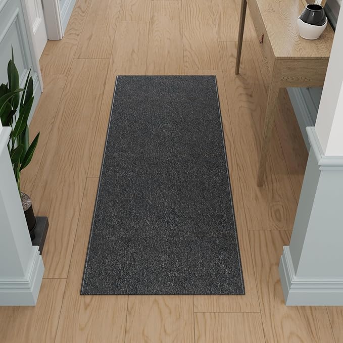 Ottomanson 2'7" x 7' Ultra-Thin Hallway Runner Rug - Durable Non-Slip Carpet for High-Traffic Areas - Fits Under Doors for Seamless Entry - Ideal for Kitchen, Entryway, Bedroom & Living Room, Black
