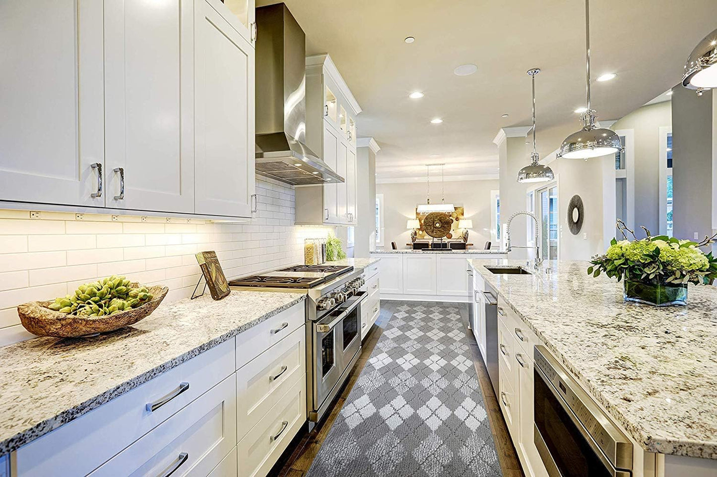 Custom Length Hallway Runner Rug,Slip Resistant,Squares Grey, 26 Inch X 26 feet, Sold and Priced Per Foot