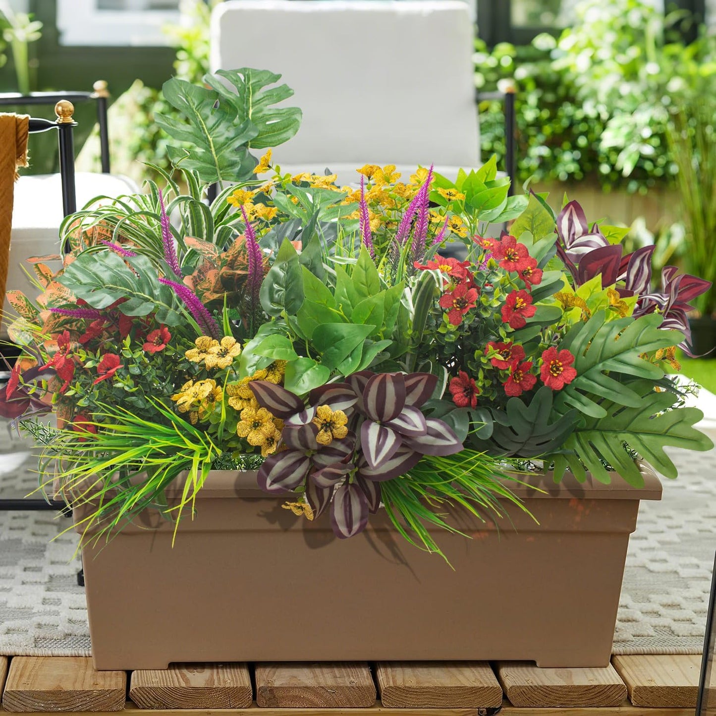 20PCS Fake Flowers UV Resistant Artificial Plants & Faux Shrubs - Outdoor Plastic Greenery Stems for Garden Porch, Window Box Planter, Home Decor(Pot Not Included)