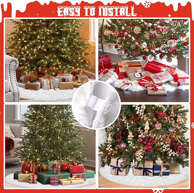 Hommtina Christmas Tree Skirt 48 Inches White Tree Skirt,Christmas Tree Decorations Faux Fur Tree Skirt for Xmas Holiday Home Party Decorations Ornaments(White)