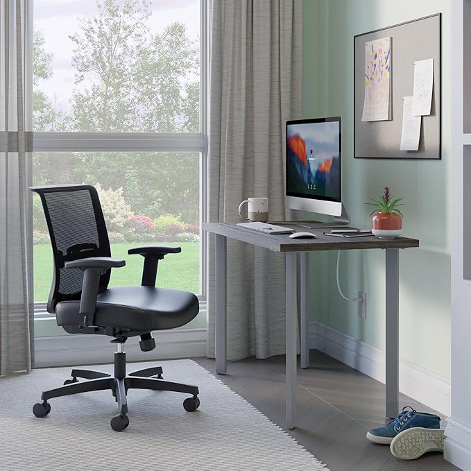 HON Coze Home Office Desks, Sturdy Table Computer Desk, 42", Walnut Top, Silver Base