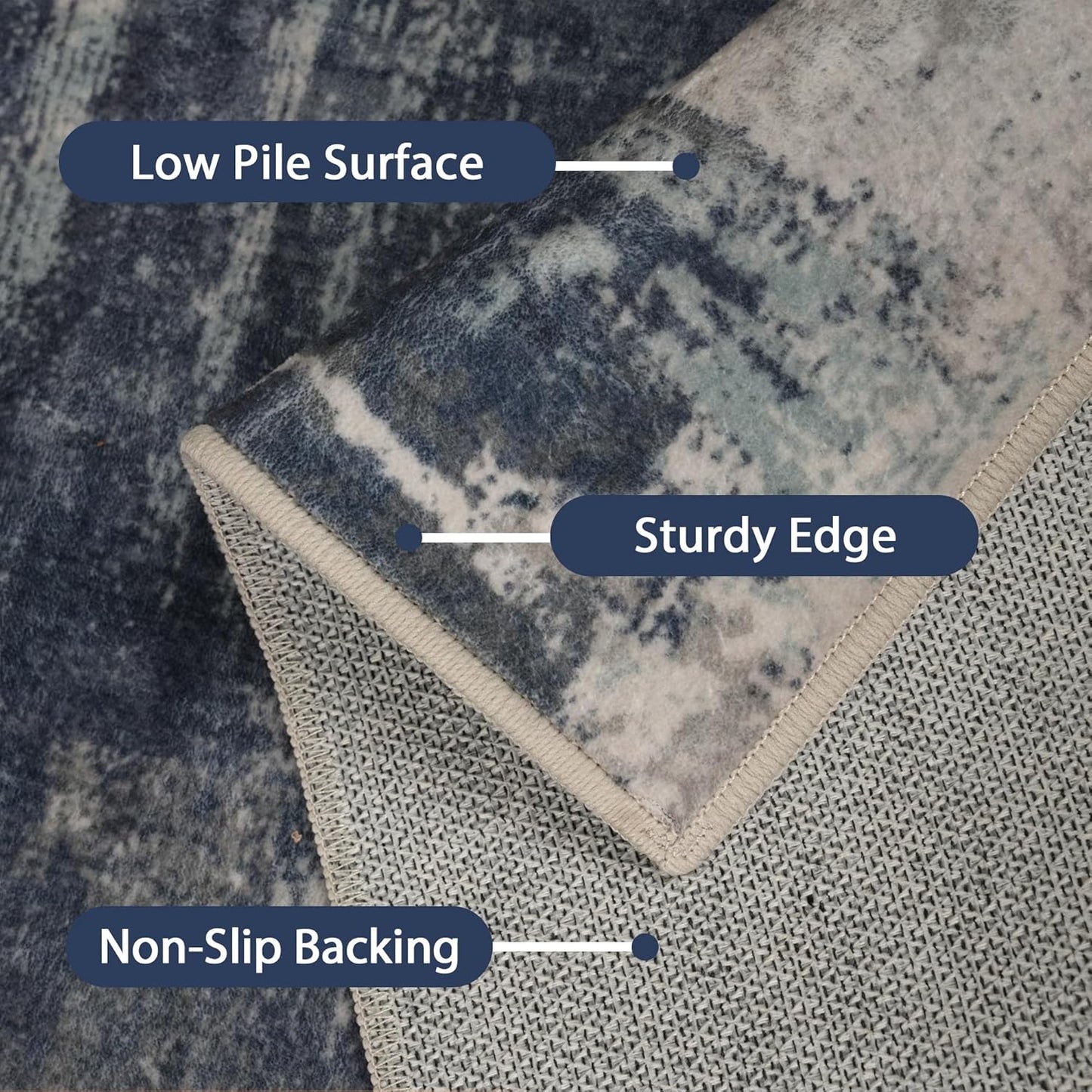 Area Rugs 8x10 for Living Room Bedroom, Modern Abstract Machine Washable Large Soft Navy Blue Rug, Low Pile Floor Carpet with Non Slip Backing for Dining Room, Harbor/Navy Blue