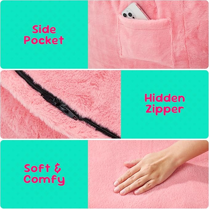 Hobestluk Bean Bag Chairs 2.5FT Beanbag Chair with Plush Faux Fur Cover Memory Foam Bean Bags, Small Bean Bag Chair for Living Room Bedroom, Playroom (Pink)