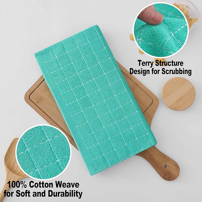 Homaxy 100% Cotton Terry Kitchen Dish Cloths, Ultra Soft and Absorbent Dish Towels for Kitchen, Suitable for Drying and Washing Dishes, 6 Pack, 12 x 12 Inches, Turquoise
