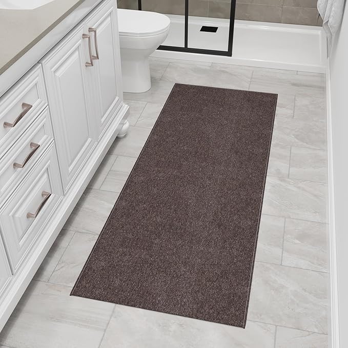 Ottomanson 2'7" x 8' Ultra-Thin Hallway Runner Rug - Durable Non-Slip Carpet for High-Traffic Areas - Fits Under Doors for Seamless Entry - Ideal for Kitchen, Entryway, Bedroom & Living Room, Brown
