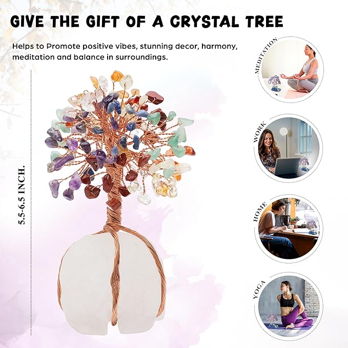 7 Chakra Crystal Tree of Life with Quartz Base – Crystal Room & Home Decor, Cute Home Birthday Gifts for Men & Crystals and Healing Stones for Women Mom Sister Gemstone Tree for Shelf & Bedroom Decor
