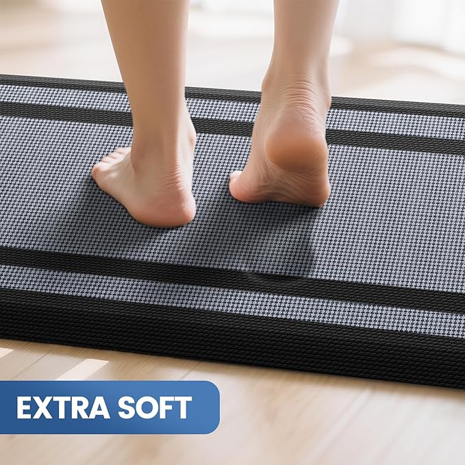 KitchenClouds [2 PCS Kitchen Rugs Cushioned Anti-Fatigue Kitchen Mats for Floor Waterproof Kitchen Rug Set Non-Slip Comfort Standing Mat for Office, Sink, Laundry 17.3"×28"+17.3"×60",Black