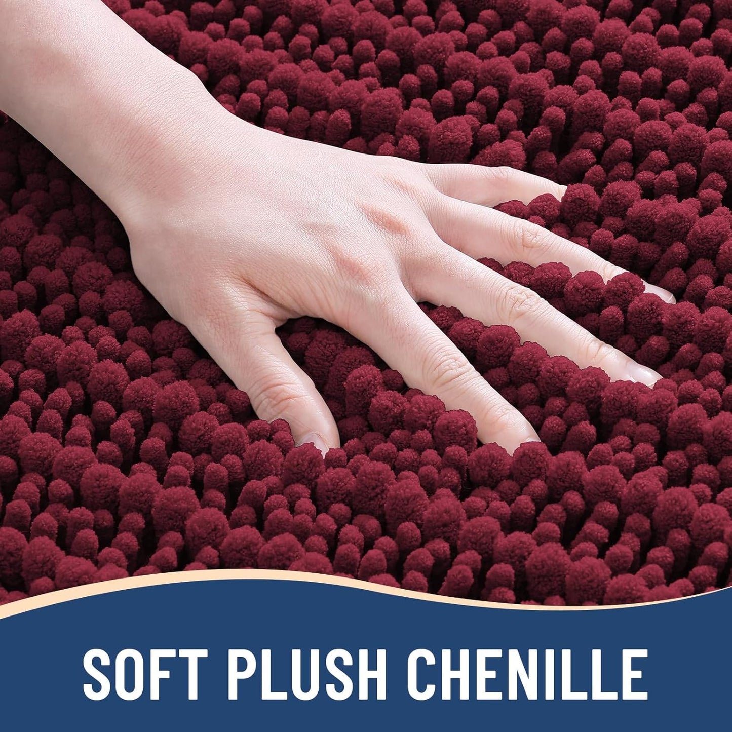 Arotive Luxury Chenille Bathroom Rug Mat, Extra Soft Thick Absorbent Shaggy Bath Rugs, Non-Slip Machine Wash Dry, Plush Bath Mats for Bathroom, Shower and Tub, 30x17, Burgundy