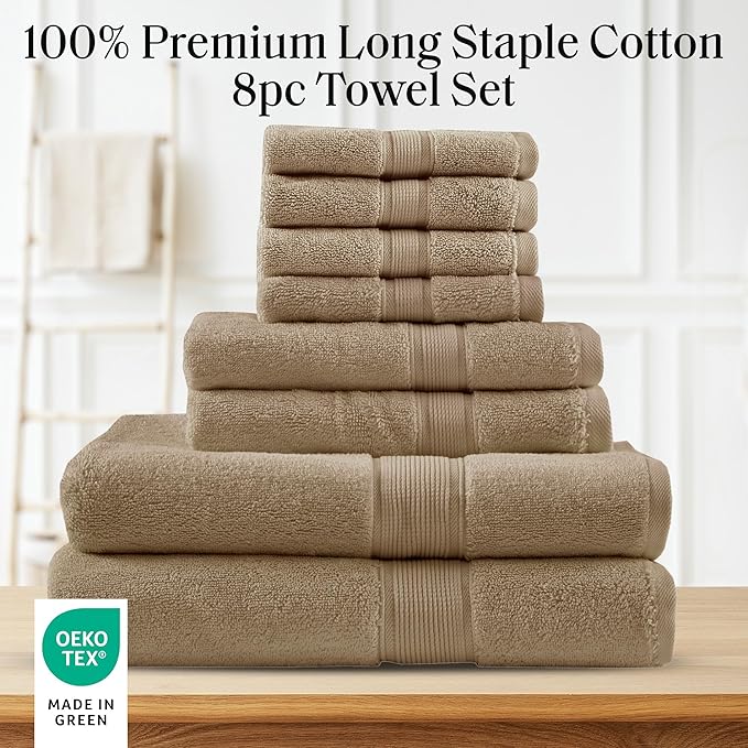 Madison Park 800GSM Bathroom Towel Set of 8 100% Cotton Bath Towel Set for Bathroom Luxurious Highly Absorbent 2 Bath Towels 2 Hand Towels 4 Washcloths Quick Dry Spa Quality Taupe